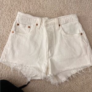 Levi's 501 White Frayed Hem Jean Shorts